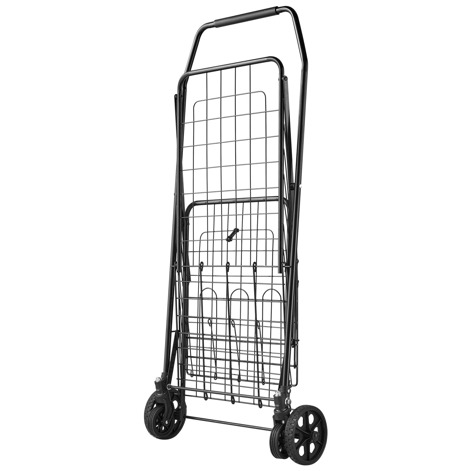 Heavy Duty Folding Shopping Cart With Dual Baskets And Wheels_voghion.com